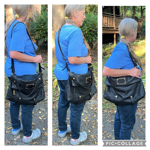 Large Black Leather Crossbody Kenneth Cole New York Fold Over Messenger Bag Sack - Picture 5 of 17